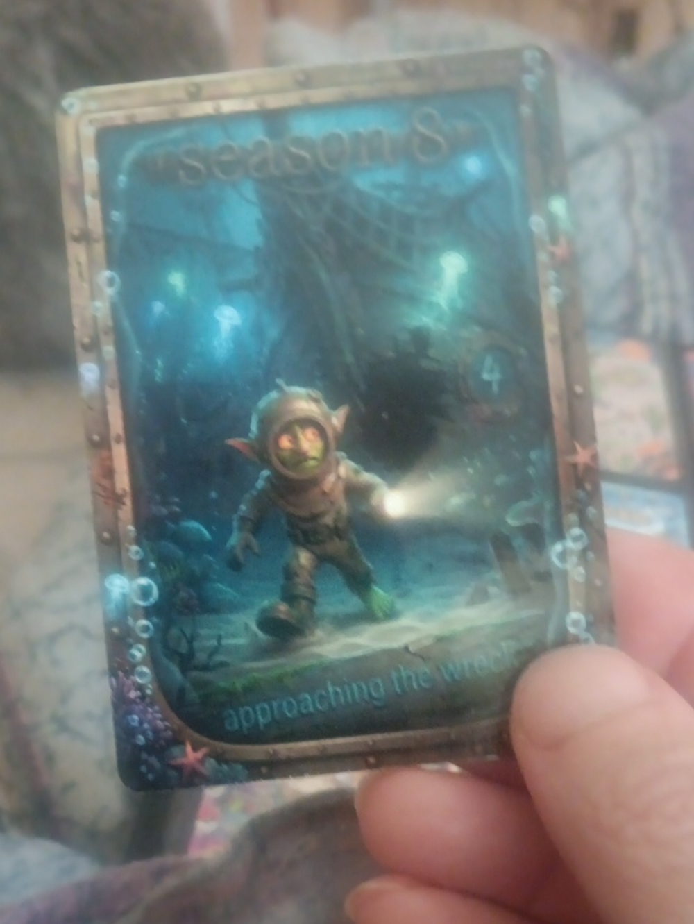 Underwater Diver Illustration Trading Card - Teal Blue Accent